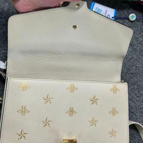 Gucci White Bee Star Print Leather Small Sylvie Web Chain Shoulder Bag - Picture 4 of 8